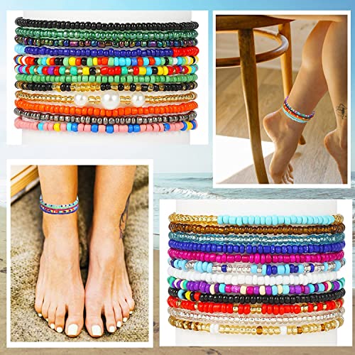 2Pc Anklet Boho Bead Elastic Beach Fashion Accessory Tool,Color-Q