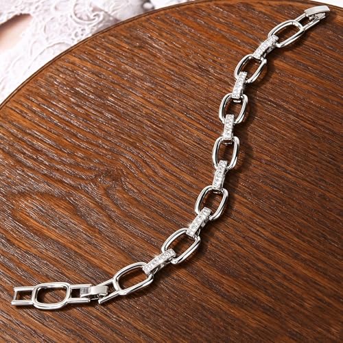 14K Gold & Silver Plated Lightweight Link Bracelet for Women | Stackable Bracelets ,14K Gold Plated Bracelets with CZ,Lightweight Trendy Chain Bracelet Jewelry Gift - style: Silver Bracelets