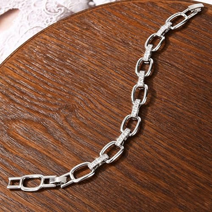14K Gold & Silver Plated Lightweight Link Bracelet for Women | Stackable Bracelets ,14K Gold Plated Bracelets with CZ,Lightweight Trendy Chain Bracelet Jewelry Gift - style: Silver Bracelets