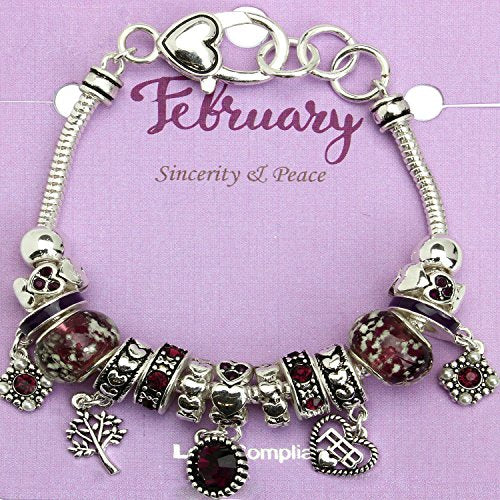 Falari Birthstone Bracelet Multi-Color Charm Beads Silvertone Birthday Gifts for Women - color: 02-February