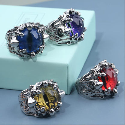 Rrdaily Gothic Punk Devil Evil Eye Rings, Open Adjustable Crystal Dragon Eagle Claw Locomotive Biker Ring for Men Party Gifts - color: Blue