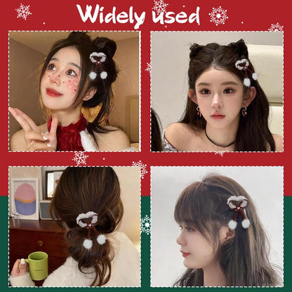 Stylish Side Hair Clips for Girls Christmas Hair Barrettes for Women Holiday Clip Bows Birthday Girl Barrette Festive Casual Barrette Daily Hairclip Fuzzy Heart Side Barrettes Red Snap Clips with Bow - color: Stylish Side Hair Clips