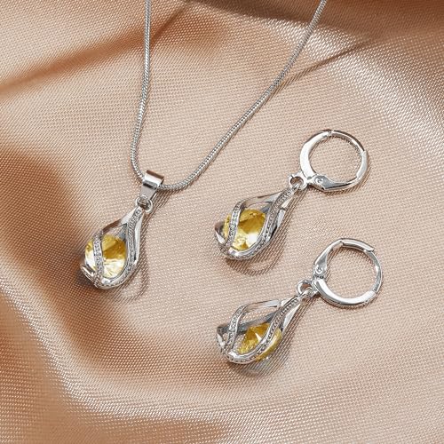 IFKM Silver Jewelry Sets for Women Rhinestone Crystal CZ Bridal Bridesmaid Accessories Necklace Earrings set for Wedding Prom Anniversary Birthday Gifts - color: Yellow