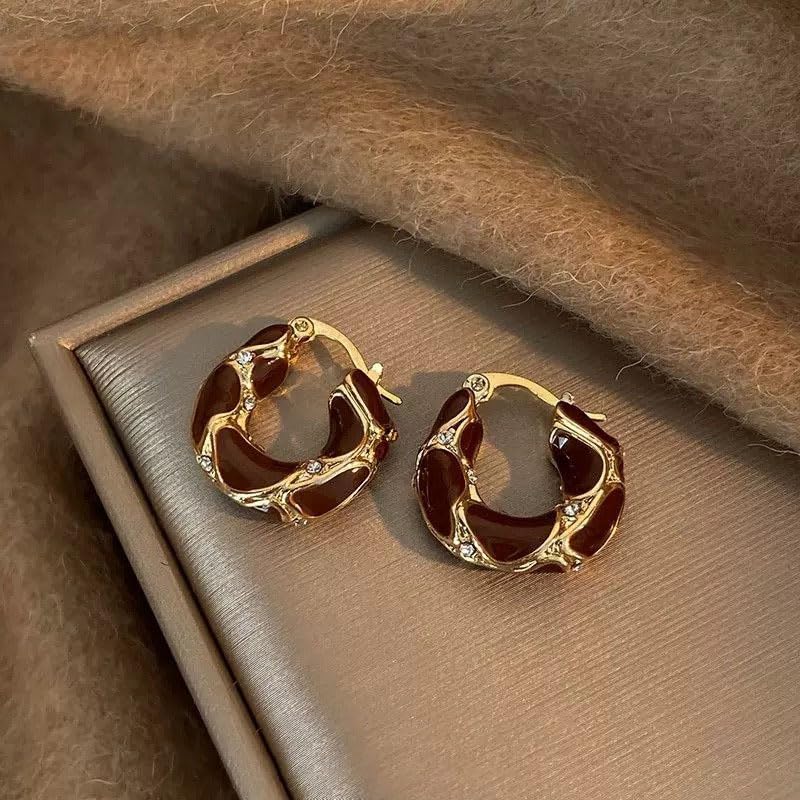 Blue Drop 3 Pairs Brown Earrings for Women Boho Vintage Brown Resin Enamel Chunky Hoop Earrings Irregular Beaded Jewelry