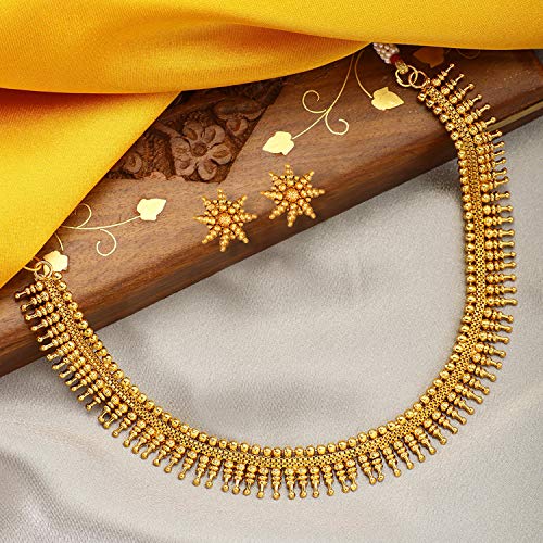 Aheli Bollywood Traditional Gold Tone Short Necklace Earrings Jewelry Set Gift for Women Wedding Party Ethnic Fashion Wear - color: Gold 28