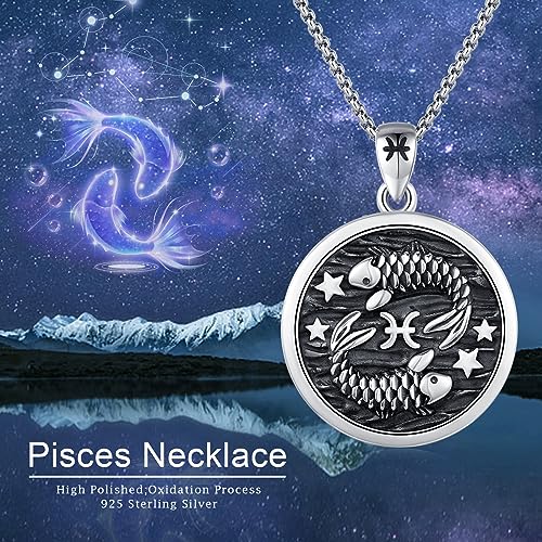 925 Sterling Silver Zodiac Constellation Necklaces for Men Women | Retro,Daily,Birthday, Graduation,Horoscope,Zodiac Sign,Hypoallergenic,with Jewelry Box - style: 2-Pisces (A-Retro Feb.19-Mar.20)
