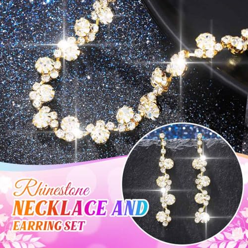 Aukmla Bridal Wedding Jewelry Set Silver Rhinestones Choker Necklaces Earrings Bracelet Sets Prom Jewelry for Women and Brides - color: Gold