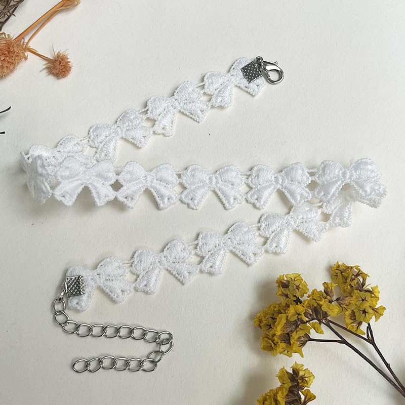 Nova&Aria Chokers Set For Women Heart Choker Necklaces Flower Pendant Velvet Cute Pink Turquoise Blue White Black Choker Necklace Christmas Colorful Lace Chokers - color: White&Green