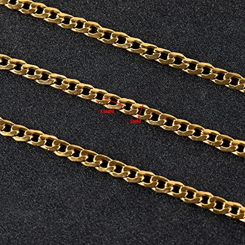 16.4 Feet Stainless Steel Gold Cuban Chains 5mm Twisted Links Chain Spool Necklace Chain Bulk with Open Jump Rings Lobster Clasps for Women DLY Bracelet Jewelry Making - color: Gold Twist _7.5x5mm