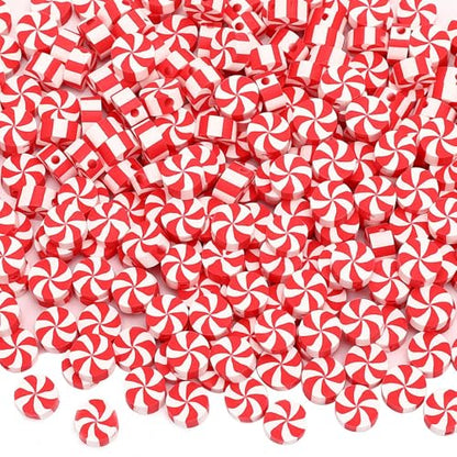 300Pcs Peppermint Candy Clay Beads,Christmas Red and White Round Polymer Clay Beads for Jewelry Making Xmas Crafts fBracelets Necklaces Earrings and Holiday - color: Red White