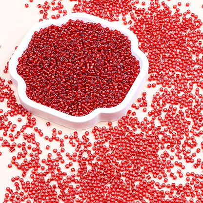 2mm Glass Seed Beads Bulk, Deep Red with Silver 12/0 Tiny Round Seed Bead, Small Mini Pony Craft Beads for Bracelet Necklace Wrist Jewelry Making Beading Weaving DIY Crafts Supplies - color: Deep Red with Silver