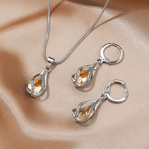 IFKM Silver Jewelry Sets for Women Rhinestone Crystal CZ Bridal Bridesmaid Accessories Necklace Earrings set for Wedding Prom Anniversary Birthday Gifts - color: Champagne