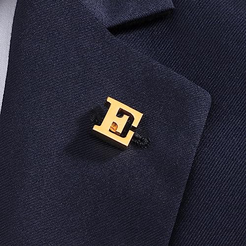 Initial Lapel Pin for Men Women, Brooch Pins for Men Suits, Metal Button Pins in 18K Gold and Silver Tone. - color: Gold-E