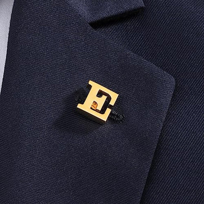 Initial Lapel Pin for Men Women, Brooch Pins for Men Suits, Metal Button Pins in 18K Gold and Silver Tone. - color: Gold-E