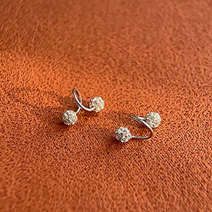 Full of Crystal Ball Cuffs Twist Climber Earrings Hypoallergenic 925 Sterling Silver for Women Cubic Zirconia Cartilage Pierced Crawler Wrap Huggie Studs Helix Earring Shamballa Inspired Fashion Jewelry Birthday Gifts