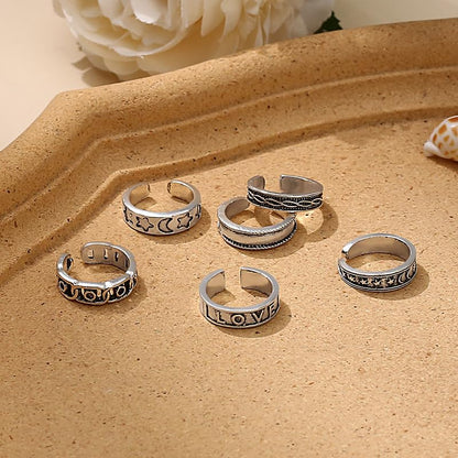 POYAMUSE Toe Rings with Sun, Moon and Star Patterns - Bohemian Knuckle Rings Set - Adjustable Opening Toe Rings for Women Beachy Barefoot Sandal Jewelry