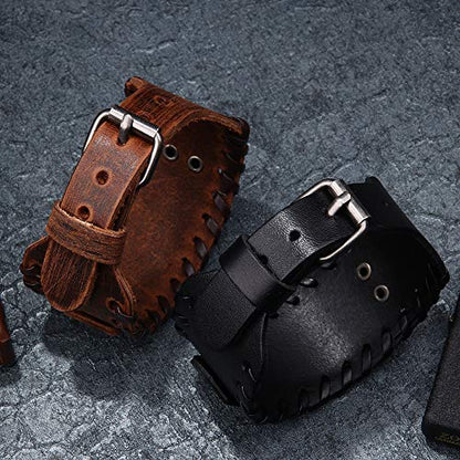 GelConnie Viking Bracelet Punk Leather Cuff Bracelet Gothic Leather Wristband Bracelet with Nordic Amulet Scandinavian Talisman Celtic Pagan Jewelry - color: Brown Tree