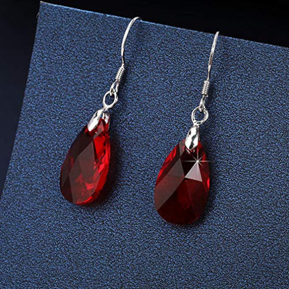 Austrian Crystal Teardrop Drop Earrings for Women, French Hook | 925 Sterling Silver Hook, Crystal Dangle Earrings, Sparkly Teardrop Stone, Lightweight Feel, Day-To-Evening Wear - color: Red
