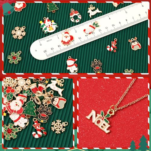 MARFOREVER 40Pcs/20 Pairs Christmas Charms, Christmas Gold Enamel Charms | Christmas Charms for Jewelry Making, Metal Alloy Xmas Charm Pendants for Bracelet Necklace Earrings Making Accessories DIY - style: Christmas