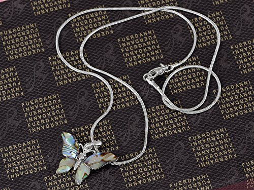Alilang Silver Tone Abalone Colored Stone Butterfly Insect Wings Pendant Necklace - color: Butterfly