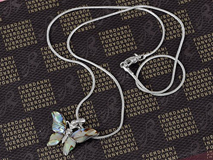 Alilang Silver Tone Abalone Colored Stone Butterfly Insect Wings Pendant Necklace - color: Butterfly