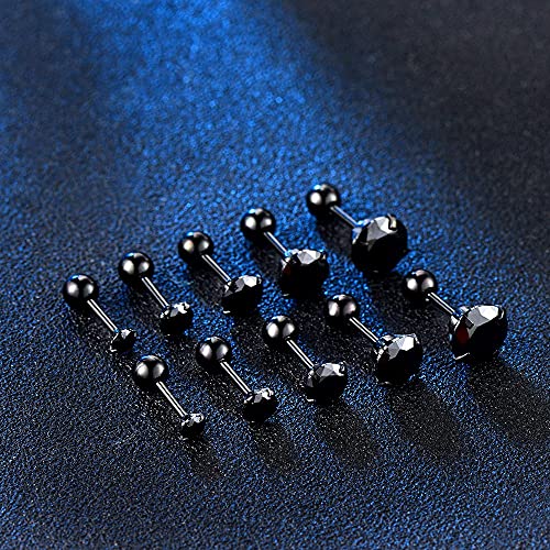 Stud Earrings Set 316L Stainless Steel Hypoallergenic Earrings for Women Men Earrings 3-7mm Cubic Zirconia Earrings Tragus Cartilage Helix Lobel Ear Studs 20G,Pack of 5 Pairs - color: C03:5Pairs(BLACK)