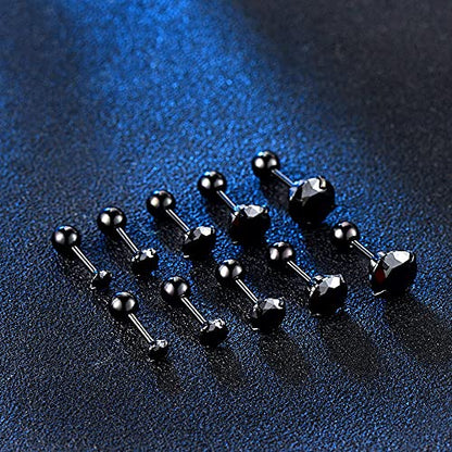 Stud Earrings Set 316L Stainless Steel Hypoallergenic Earrings for Women Men Earrings 3-7mm Cubic Zirconia Earrings Tragus Cartilage Helix Lobel Ear Studs 20G,Pack of 5 Pairs - color: C03:5Pairs(BLACK)