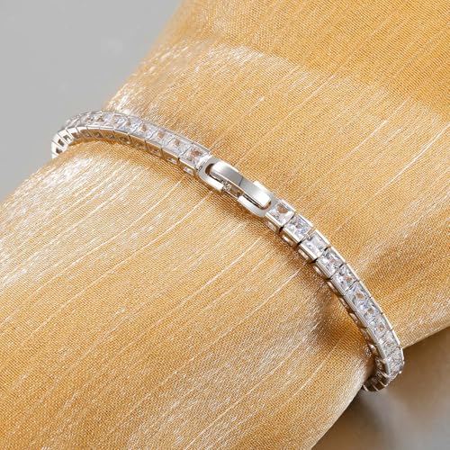 3MM Square Cubic Zirconia Tennis Bracelet for Women and Men, Classic Tennis Bracelet Wrist Size 6.5-8 inches - size: 7.00"