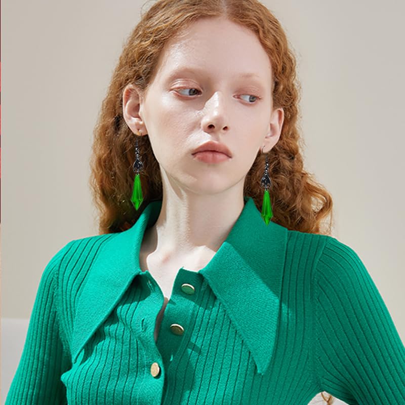 ONLYJUMP Gothic Vampire Bat Earrings Necklace Set for Women Vintage Goth Dark Bat Earrings Blood Pendant Necklaces Mystic Witch Halloween Costume Jewelry Gifts - style: Green\