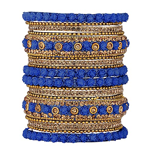 Aheli Ethnic Metal Bangles Chudha Set Stone Studded Bangle Set Indian Wedding Wear Fashion Jewelry Gift for Women Blue - color: Blue