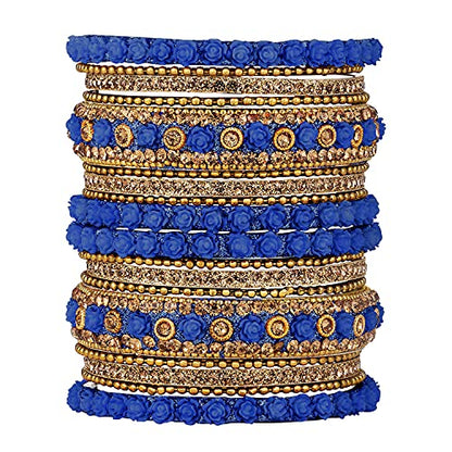 Aheli Ethnic Metal Bangles Chudha Set Stone Studded Bangle Set Indian Wedding Wear Fashion Jewelry Gift for Women Blue - color: Blue