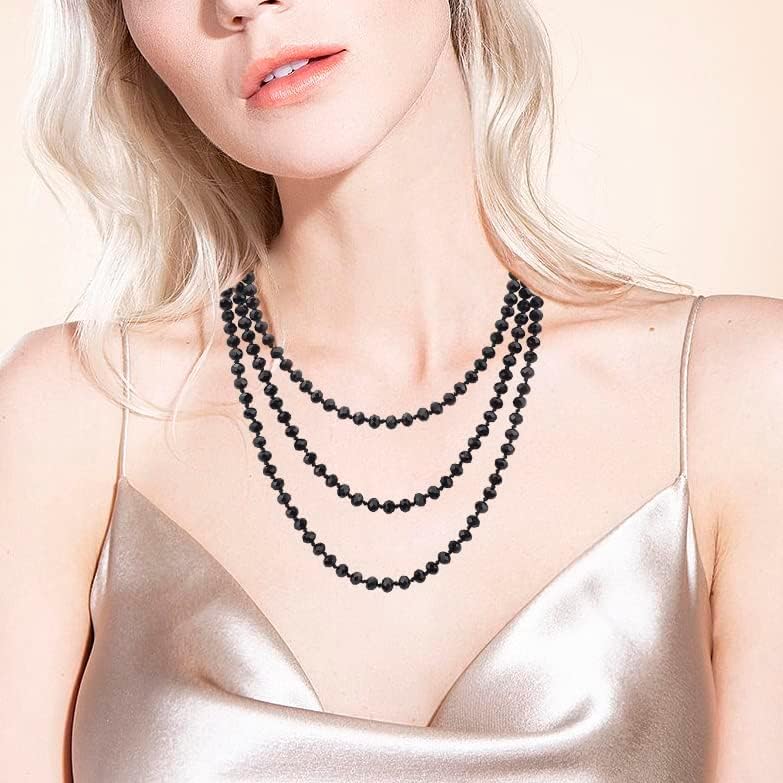 Firstmeet Fashion Beads Rope Knot Long Beaded Necklace Versatile 60" Strand Costume Jewelry for Women - color: Black