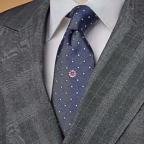 HAWSON Mens Tie Tack with Chain Round Crystal Wedding Business Accessories - color: Gold + Light Rose