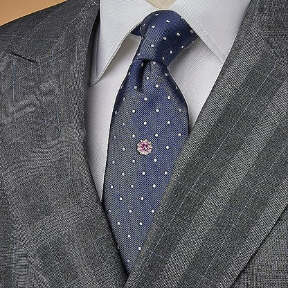 HAWSON Mens Tie Tack with Chain Round Crystal Wedding Business Accessories - color: Gold + Light Rose