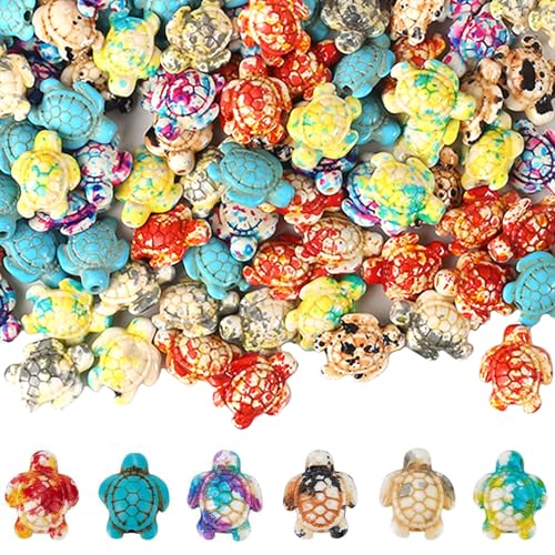 DAHI 130pcs 6 Colors Turquoise Turtle Beads: Synthetic Turquoise, Cylindrical, Loose Beads for DIY Jewelry Making - color: colorful sea turtle