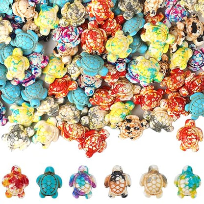 DAHI 130pcs 6 Colors Turquoise Turtle Beads: Synthetic Turquoise, Cylindrical, Loose Beads for DIY Jewelry Making - color: colorful sea turtle
