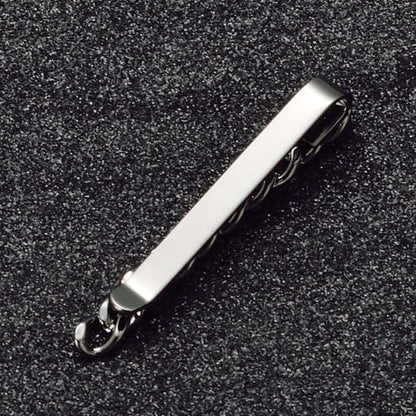 Mens Chain Tie Clips For Men Unique Silver Black Gold Tie Bar Round Stainless Steel Tie Clip - style: BLACK