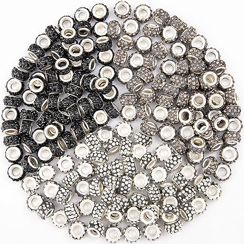 200 Pieces European Large Hole Spacer Beads, Zyehxed Black European Craft Beads Rhinestone Lampwork Beads Garden Beads for DIY Charms Bracelet Necklace Earring Jewelry Making Supplies - color: Black Mixcolor, size: 200pcs