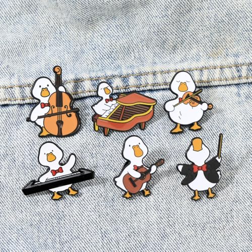 Novelty Duck Music Band Cartoon Brooch for Women Men 6PCS Set Creative Cute Funny White Ducky Guitar Piano Violin Pins Enamel Animal Brooches Lapel Badge Jacket Backpacks Bags Clothing Accessories
