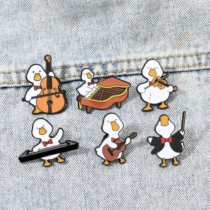 Novelty Duck Music Band Cartoon Brooch for Women Men 6PCS Set Creative Cute Funny White Ducky Guitar Piano Violin Pins Enamel Animal Brooches Lapel Badge Jacket Backpacks Bags Clothing Accessories