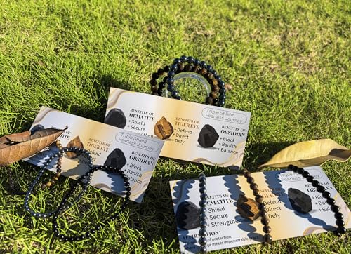 4mm 6mm 8mm Healing Crystal Bracelets for Women Men Natural Stone Beaded Stretch Bracelet Handmade Gemstone Reiki Spiritual Jewelry Gifts - color: Tiger Eye+Black Obsidian+Hematite-Protection, size: 4mm