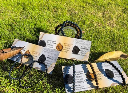 4mm 6mm 8mm Healing Crystal Bracelets for Women Men Natural Stone Beaded Stretch Bracelet Handmade Gemstone Reiki Spiritual Jewelry Gifts - color: Tiger Eye+Black Obsidian+Hematite-Protection, size: 4mm
