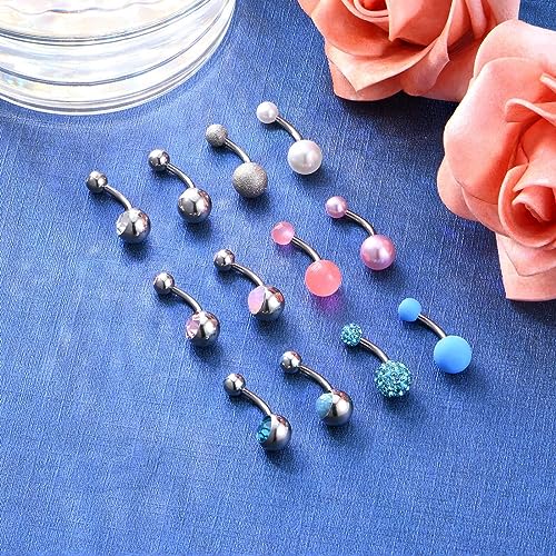 Briana Williams Belly Button Ring Belly Rings Belly Button Piercing Gold Belly Button Ring for Women Clicker Belly Ring Belly Piercing Stainless Steel 14g 10mm Blley Navel Rings Piercing Jewelry - color: B1 -12pcs