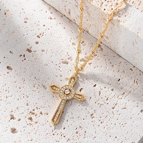 Fettero Cross Necklace for Women Faith Pendant 14K Plated Dainty Chain Necklaes Minimalist Simple Tiny God Lords Prayer Religious Jewelry - style: Circle Arrow Cross