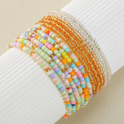 8-20Pcs Colorful Bohemia Seed Beaded Bracelets Handmade Adjustable Stackable Rainbow Beads Stretch Bracelets Anklet Multilayer Vacation Elastic Bangle for Women Summer Beach Boho Jewelry Gift - style: 11pcsA