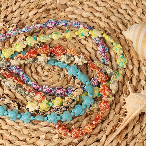 DAHI 130pcs 6 Colors Turquoise Turtle Beads: Synthetic Turquoise, Cylindrical, Loose Beads for DIY Jewelry Making - color: colorful sea turtle