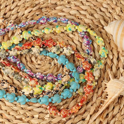 DAHI 130pcs 6 Colors Turquoise Turtle Beads: Synthetic Turquoise, Cylindrical, Loose Beads for DIY Jewelry Making - color: colorful sea turtle