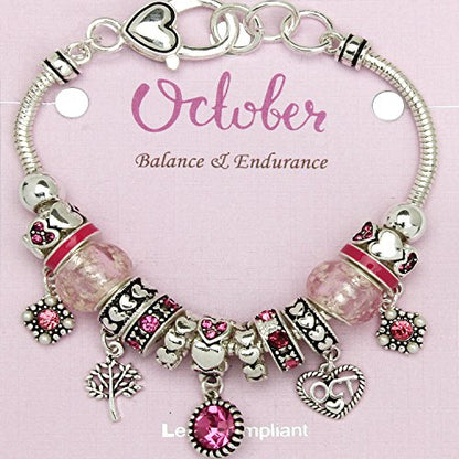 Falari Birthstone Bracelet Multi-Color Charm Beads Silvertone Birthday Gifts for Women - color: 10-October