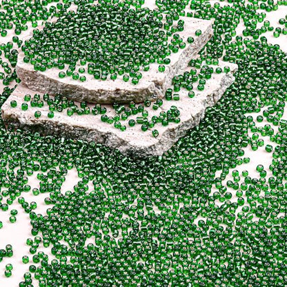 2mm Glass Seed Beads Bulk, Green with Silver 12/0 Tiny Round Seed Bead, Small Mini Pony Craft Beads for Bracelet Necklace Wrist Jewelry Making Beading Weaving DIY Crafts Supplies - color: Green with Silver