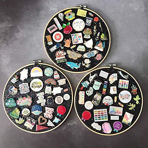 Wall Hanging Brooch Jewelry Storage Display Stand Enamel Pin Display Holder Earrings Necklace Glitter Pin Display Board with stars, Pin Collection Display, Canvas/leather Embroidery Hoop (Pink) - color: Pink